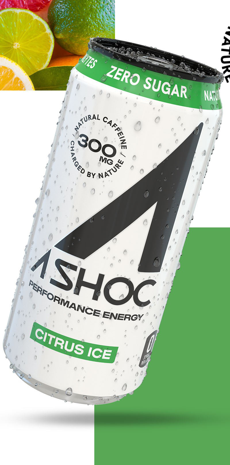 A white can of citrus ice Ashoc