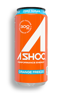 Can of Orange Freeze Ashoc, orange with white and blue accents
